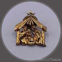Vintage BroochChristmas Nativity Scene Gold Tone Lapel Pin Star Of Bethlehem - £5.47 GBP