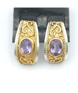 QVC sterling silver amethyst earrings - NEW 2-tone bezel-set purple ston... - £35.28 GBP