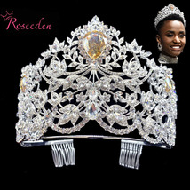 Miss Universe Pageant Tiaras Crowns  Big  teardrop  Crystal Princess queen Diade - £119.28 GBP