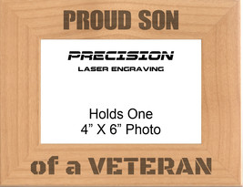 Proud Son of a Veteran Engraved Wood Picture Frame - 4x6 5x7 - Military Gift - £19.01 GBP+