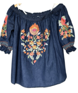 Monoreno Top Womens Size Small Embroidered Floral Off the Shoulder Peasa... - $264.56 MXN
