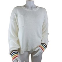 Anthropologie Hem &amp; Thread Sweater Womens L Off White Striped Cuff Pullover - £20.02 GBP