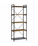 Sauder Iron City 5 Shelf Tall Bookcase in Checked Oak and Black - £224.88 GBP