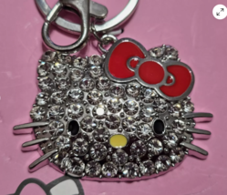 Sanrio Hello Kitty Face Rhinestone Bling Keychain Bag Charm New Bow Crystal - $29.67