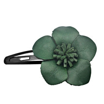 Cute and Colorful Dark Green Tropical Flower Leather Hair Clip - $9.58