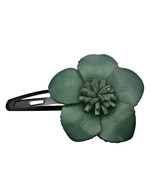 Cute and Colorful Dark Green Tropical Flower Leather Hair Clip - £7.63 GBP