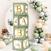 Sage Green Baby Boxes with Letters for Baby Shower, 4Pcs Safari Baby Sho... - £20.40 GBP