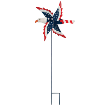 Wooden Patriotic Eagle Metal Wings Whirlybird Whirligig Yard Stake Wind Spinner - £23.60 GBP