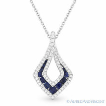 0.54 ct Sapphire &amp; Diamond Pave Drop Pendant &amp; Chain Necklace in 14k White Gold - £1,119.75 GBP