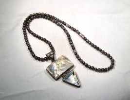 Vintage Sterling Silver Agate Abalone Pendant Necklace K215 - £43.52 GBP