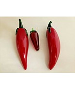 Red Chile Peppers 3 Handblown Glass 6 1/2&quot; and 3&quot; Long - £12.50 GBP