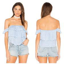 NWT MISA Los Angeles SM Kaia off shoulder crop top shirt ruffled tiered blue - £39.54 GBP