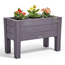 Rectangular Plastic Raised Garden Bed Planter Box - Dark Grey Cedar Wood Finish - £228.63 GBP