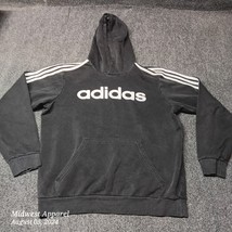 Adidas Hoodie Adult Large Black Pullover 3 Stripe Sweatshirt - $17.38