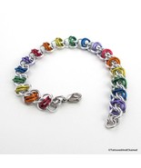 Gay pride bracelet, LGBTQ rainbow jewelry, barrel weave chainmail - £26.55 GBP
