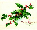 Holly Baugh Branch A Merry Christmas To You Embossed UNP DB Postcard B2 - $6.88