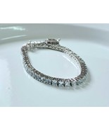 18K Gold Aquamarine Tennis Bracelet Silver Anniversary Partywear Women Men Gift - $171.00 - $193.00