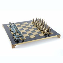 ARTISTIC ANTIQUE Chess set - Bronze / Βlue Chessmen with Blue board 44 cm / 17" - $384.40