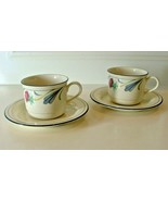 Lenox China Poppies on Blue 2 Flat Coffee or Tea Cup and Saucer Sets NICE! - $21.77