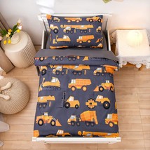 4 Pieces Construction Toddler Bedding Set For Baby Boys, Truck Vehicles ... - $70.29