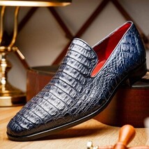 genuine caiman crocodile slip on Shoes Trento Navy image 10