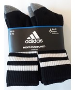Adidas Men&#39;s Cushioned 6-Pairs Crew Socks Black/White/Gray Size 6-12 Aer... - $23.75