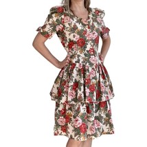 80s Floral Print Dress Romantic Tiered Vintage XS S - £37.49 GBP