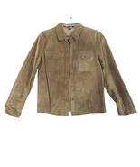 ISDA &amp; Co Tan Leather Button Up Shirt Jacket Womens Medium Long Sleeve P... - £20.46 GBP