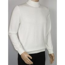 Men's Sweater Knit By BRANGO Turkey Mock Neck Cotton Blend 21050 White image 9