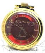 CITY WATCH Gold Color Pocket Watch Japan Red Arabic Nrs Dial Fob Chain P194 - $20.49