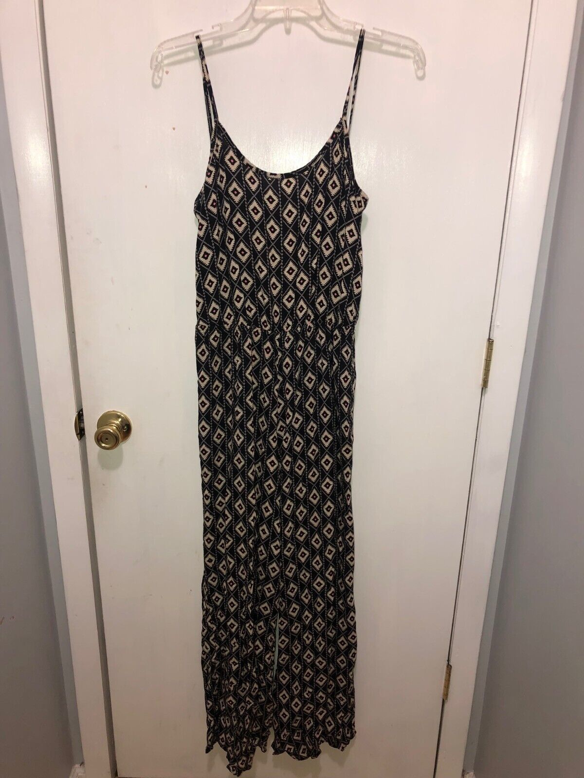 Hollister Geometric Pattern Spaghetti Strap Jumpsuit SZ Small Tie Detail... - $12.86