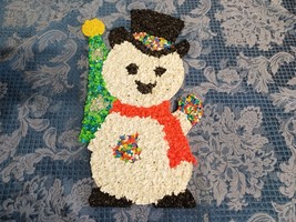 Vintage Melted Plastic Popcorn Christmas Snowman With Tree Wall Decor 18&quot; - $372.26 MXN