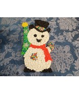 Vintage Melted Plastic Popcorn Christmas Snowman With Tree Wall Decor 18&quot; - $375.11 MXN