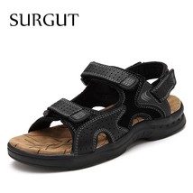 SURGUT Fashion Casual Men Beach Sandals Handmade Genuine Leather Summer Shoes Re - £47.45 GBP
