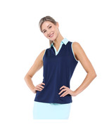 NWT BELYN KEY Ink Navy &amp; Capri Aqua Cutaway Sleeveless Golf Shirt XS S M... - $68.37 CAD