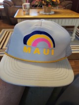 Vntg Hawaiian Headwear Mesh Snapback Ropebill Trucker Hat/Cap Maui Rainbow - £12.68 GBP