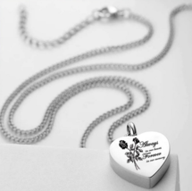 316 Stainless Steel Heart Rose Cremation Urn Pendant Necklace - 20&quot; - $19.99