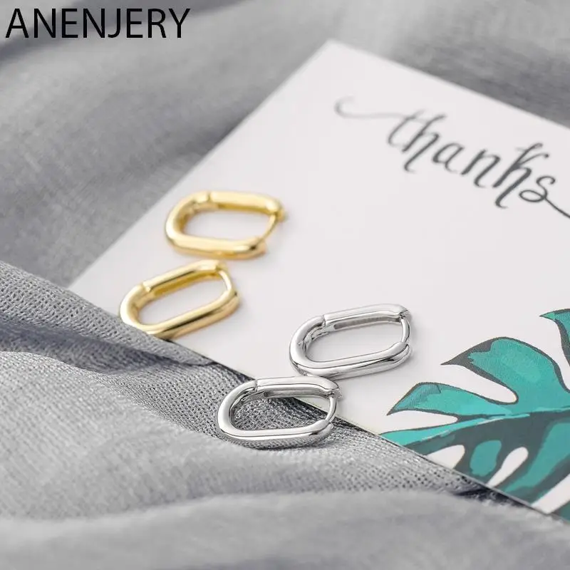 Silver Color Geometric Oval Hoop Earring Prevent Allergy Small Gold Color Earrin - £10.91 GBP