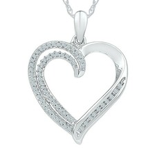 0.40Ct Round Cut Diamond Double Heart Pendant Necklace 14K White Gold Finish 18&quot; - £98.61 GBP