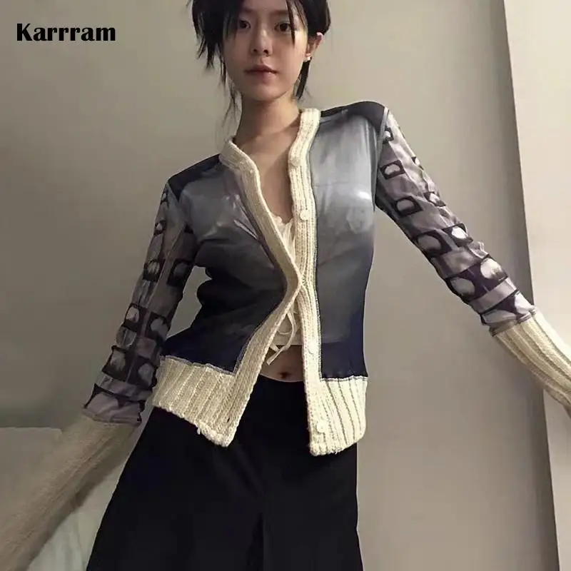 Karrram Y2k Aesthetics Cardigan Grunge  work Coat Korean  Designer Cloth... - $163.44