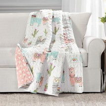 Make A Wish Southwest Llama Cactus White And Blush Reversible Throw, 50&quot; X 60&quot;. - £35.16 GBP