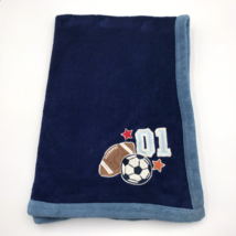 Nojo Sport Baby Blanket Plush 01 Football Soccer Embroidered Blue - £39.81 GBP