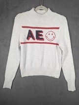 NWT American Eagle Outfitters Gray Smiley Graphic Mock Neck Sweater Medi... - $19.99