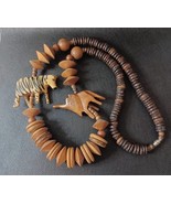 Wood And Coconut 24&quot; Beaded Safari Tribal Wild Animal Carved Earthtone N... - $18.31