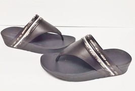 New Fitflop Snake Bangle Trim Toe Post Thong Sandals Black Mix Women&#39;s Size 8 - £94.51 GBP