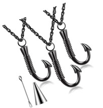 Fishing Hook Urn Necklace for Ashes Black Fish Hook - $80.72