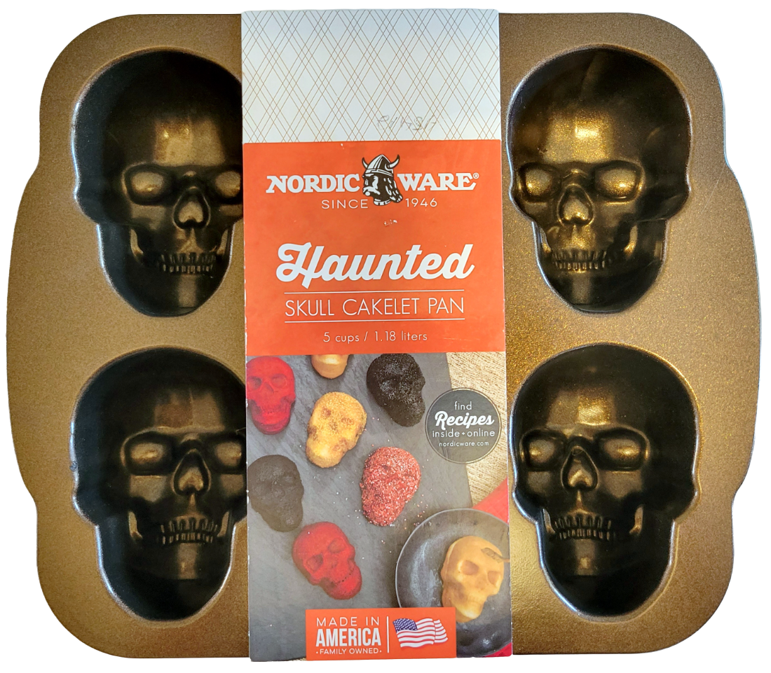Nordic Ware Haunted Skull Cakelet Pan 6 Skulls Heavy Cast Aluminum Fall Harvest - $39.99