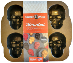 Nordic Ware Haunted Skull Cakelet Pan 6 Skulls Heavy Cast Aluminum Fall ... - $39.99