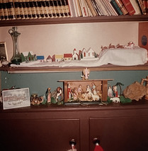 Vintage 1968 Slide Photo Christmas Decorations Nativity Scene Santa Reindeer Toy - £13.59 GBP
