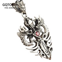 Real 925 Sterling Silver Double Dragon Cross Pendant For Men With Natural Red Ga - £29.56 GBP